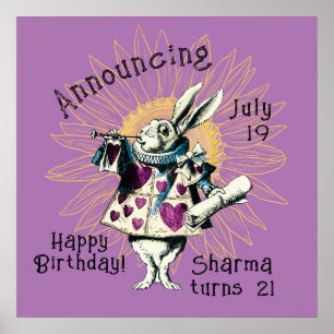 Poster Orquídea Coelho Branco Feliz Decreto de Aniversári