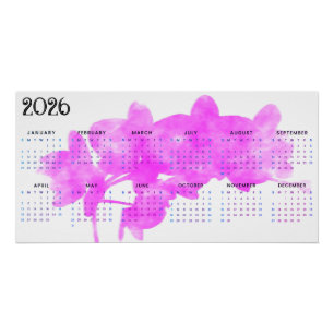 Pôster Orquídea em um calendário de 2026 em fundo branco