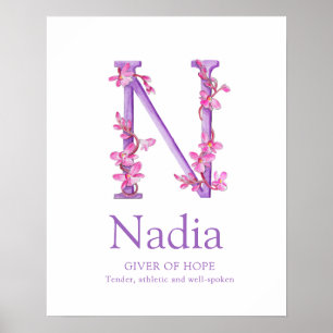 Poster Orquídea - Letra N Nadia - nome personalizado