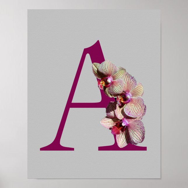 Poster Orquídea Monograma Inicial Elegante A (Frente)
