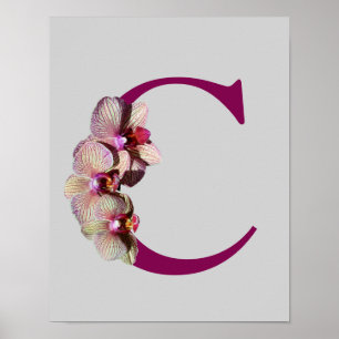 Poster Orquídea Monograma Inicial Elegante C