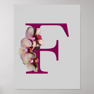 Poster Orquídea Monograma Inicial F Elegante Personalizad