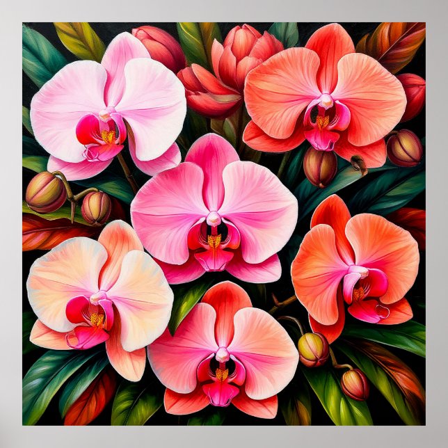 Poster Orquídea Rosa Elegante Decoração Sofisticada para  (Frente)