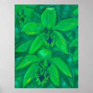 Poster Orquídea Verde, Pintagem Floral de Flores Tropica