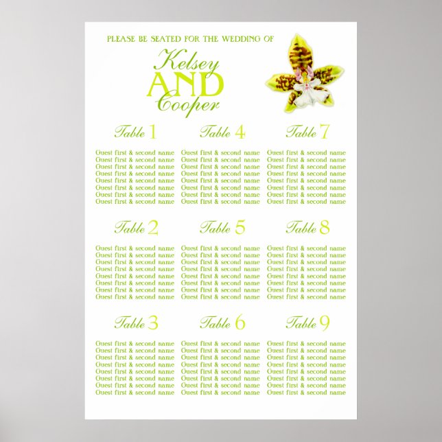 Poster Orquídea-verde Planner de Mesa de Casamento 1-9 (Frente)
