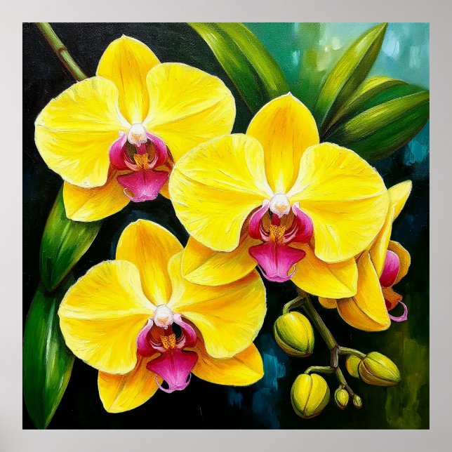 Poster Orquídeas Amarelas Vibrantes Decoração de Casa & P (Frente)