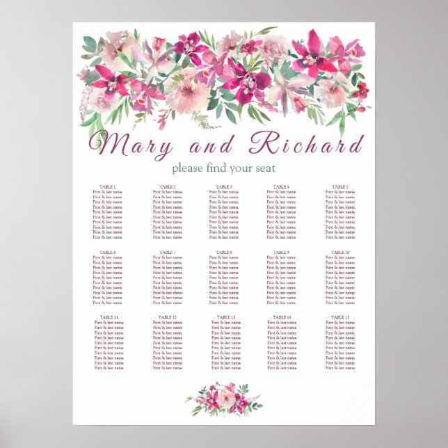 Poster Orquídeas Aquáticas e Gráfico de Casamento de Rosa (Frente)