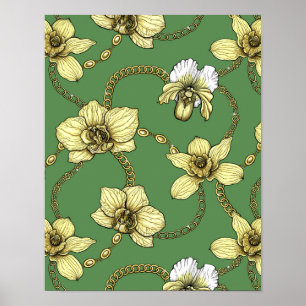 Poster Orquídeas e correntes, amarelas e verdes-kelly