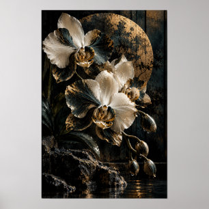 Poster Orquídeas Phalaenopsis Brancas e Pretas com Círcul