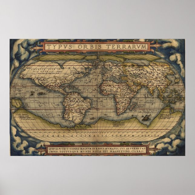 Poster Ortelius World Map Circa 1590 (Frente)