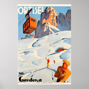 Poster Ortisei Val Gardena Itália Cartaz de Viagem Antigo