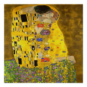 Pôster Os Amantes Beijam Pintura Acrílica De Arte Bela