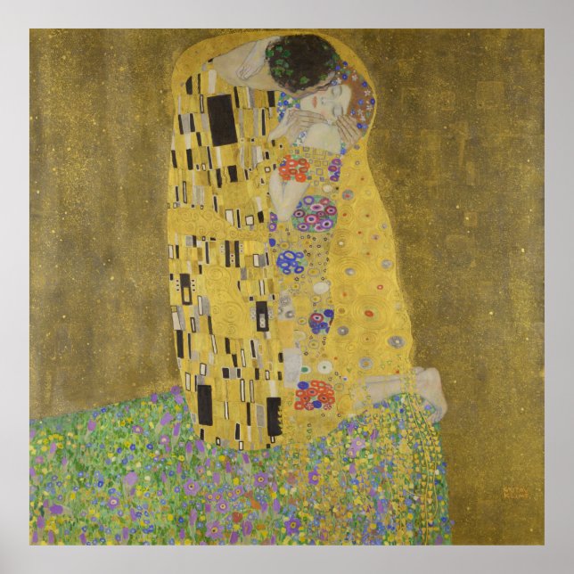 Poster Os Amantes Beijo Abraço por Gustav Klimt (Frente)