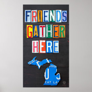 Poster Os amigos recolhem aqui a arte da matrícula de