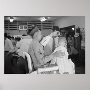 Pôster Os anos 40 da experiência do barbeiro do filho do