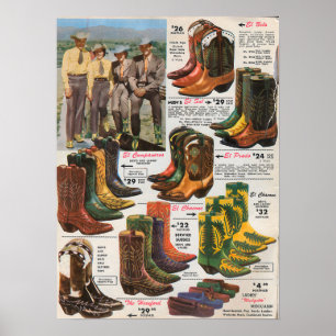 Poster Os anos 50 coloridos das botas de vaqueiro