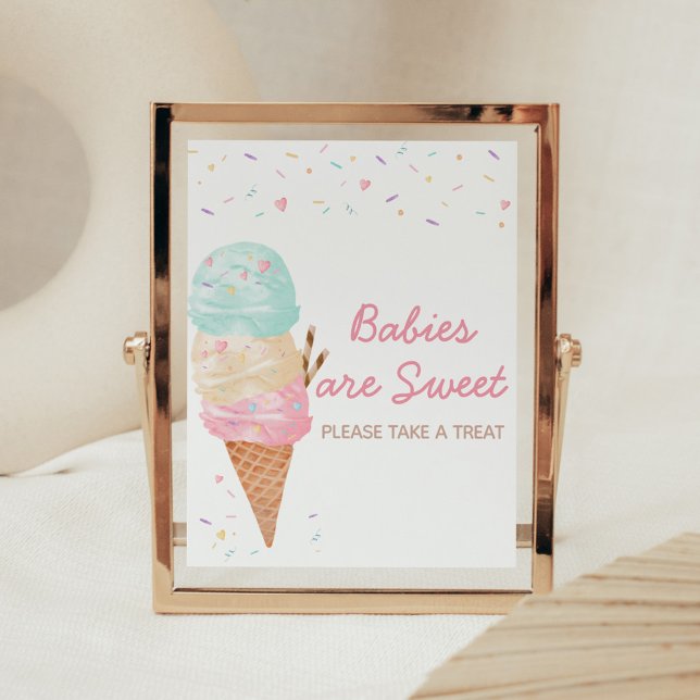 Poster Os bebês Chás de fraldas são doces (Ice Cream Sprinkled with Love Baby Shower Babies are Sweet Sign)
