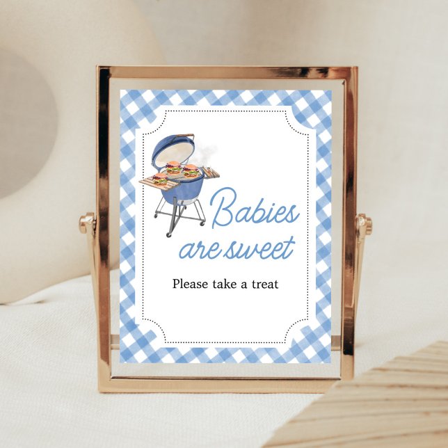 Poster Os bebês de Chá de fraldas de Burger Azul são doce (Boy Backyard BBQ Baby Shower Babies are Sweet Sign)