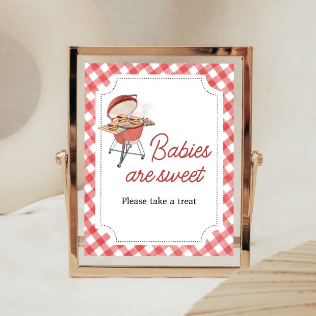 Poster Os bebês de Chá de fraldas de Burger Vermelho são  (Backyard BBQ Baby Shower Babies are Sweet Sign)