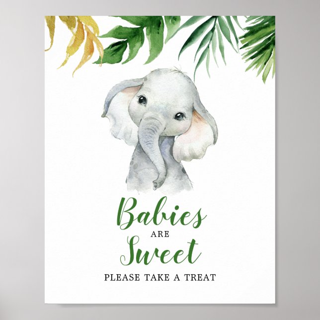 Poster Os bebês do Chá de fraldas de Elefante Tropical sã (Frente)