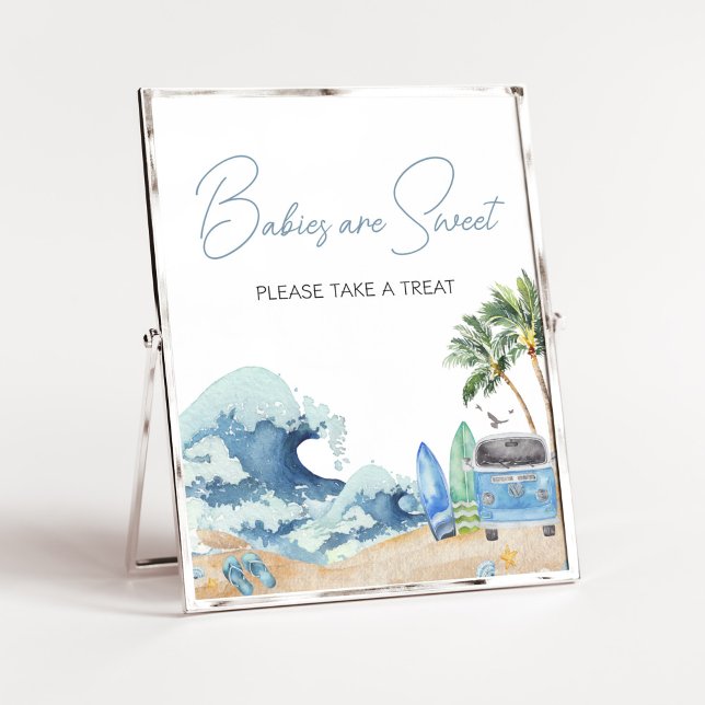 Poster Os bebês do Chá de fraldas de praia do Conselho su (Surfing Summer Baby Shower Babies are Sweet Sign)