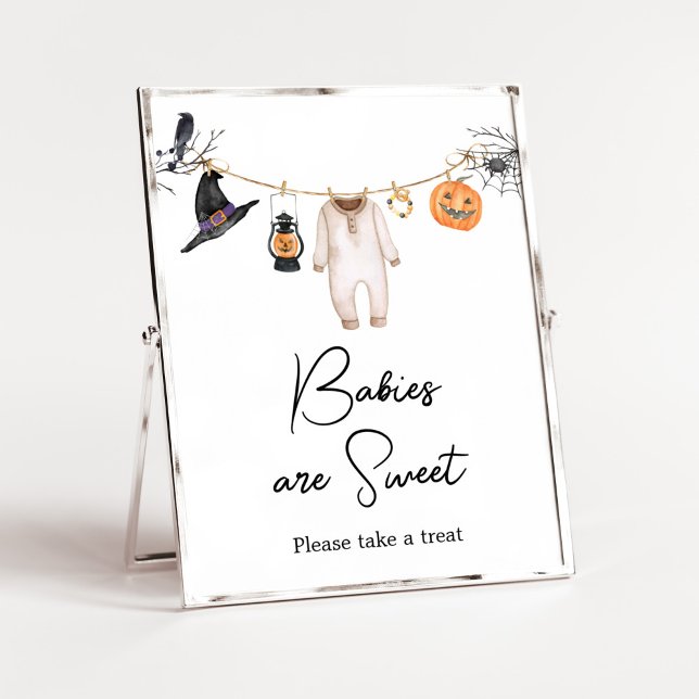 Poster Os bebês do Chá de fraldas do Boo Halloween são do (Halloween Baby Clothes Baby Shower Babies are Sweet Sign)