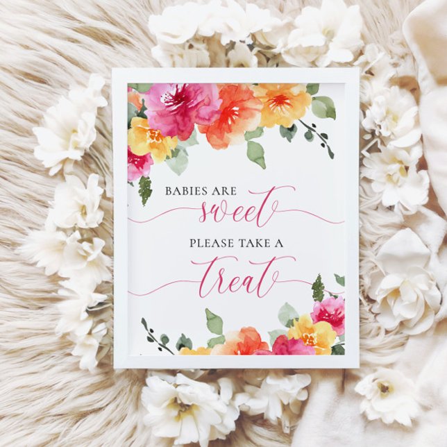 Poster Os bebês são chás de fraldas florais de pêssego ro (Criador carregado)