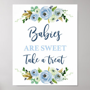 Poster Os bebês são sinais florais azuis doces