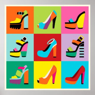 Pôster Os calçados femininos do pop art colorido