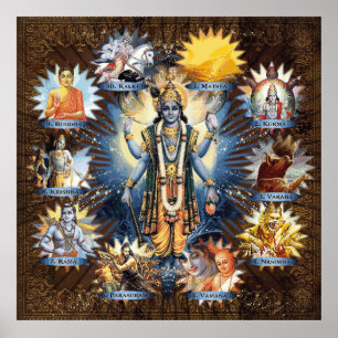 Poster Os dez Avatars de Vishnu - o costume moldou o