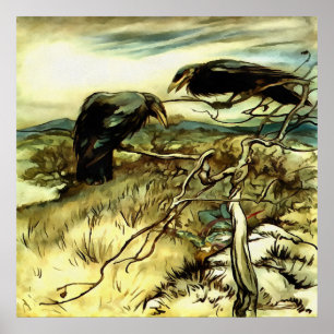 Pôster Os dois corvos ou os dois corvos que formam um man