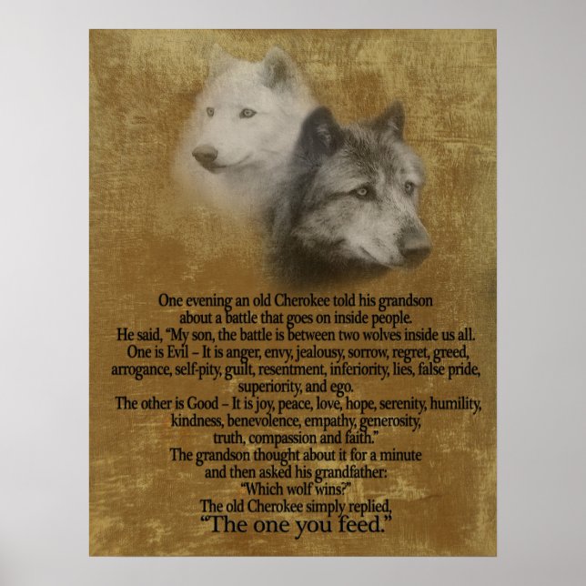 Pôster Os Dois Lobos, Cherokee proverb (Frente)
