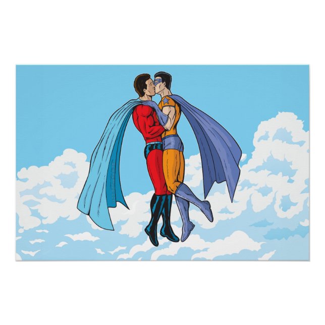 Pôster Os dois super-heróis de Slipperyjoe beijando perso (Frente)