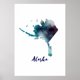 Pôster Os Estados Unidos de Alaska da aguarela
