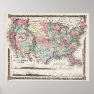 Pôster Os EUA traçam 1859 (37" X30") mapas 1859 37X30 do