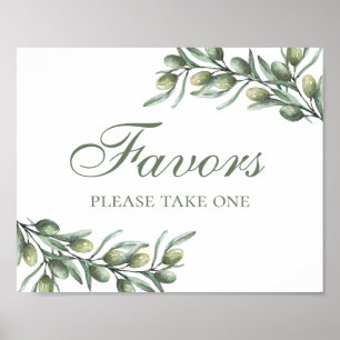 Poster Os favores tomam um. Azeitonas. Casamento de verão