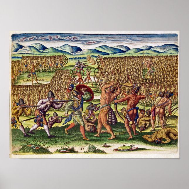 Pôster Os franceses ajudam os índios na batalha (Frente)