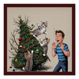 Pôster Os Gatos Estão Subindo E Prestes A Derrubar A Árvo