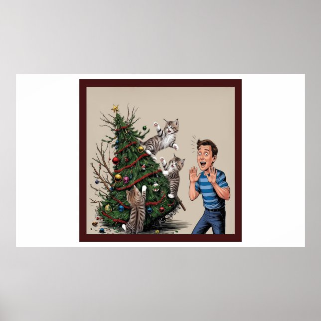 Poster Os Gatos Estão Subindo E Prestes A Derrubar A Árvo (Frente)