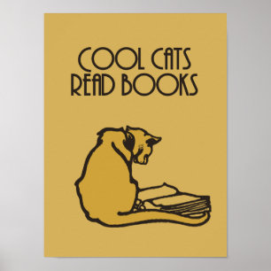 Poster Os gatos legal leram o estilo retro dos livros
