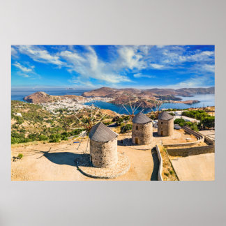 Poster Os moinhos de vento de Chora na ilha de Patmos, Gr