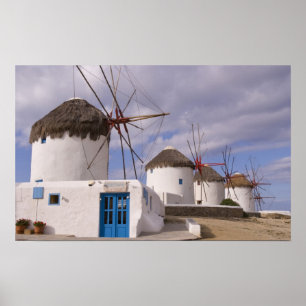 Poster Os moinhos de vento de Mykonos nas Ilhas Gregas