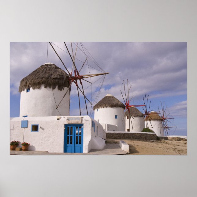 Poster Os moinhos de vento de Mykonos nas Ilhas Gregas (Frente)