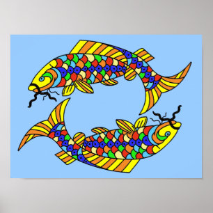 Poster Os peixes extravagantes do pop art pescam na luz -