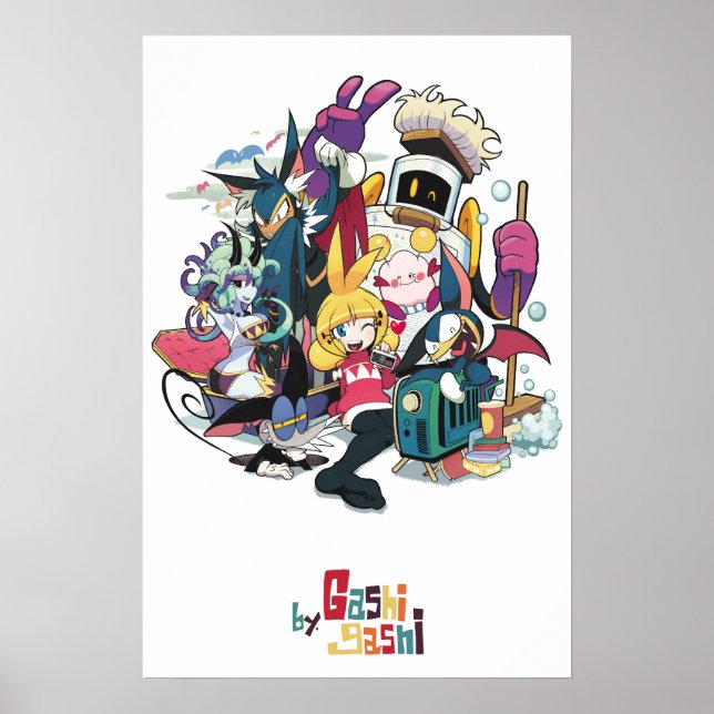 Poster Os personagens originais de Gashi-gashi. (Frente)