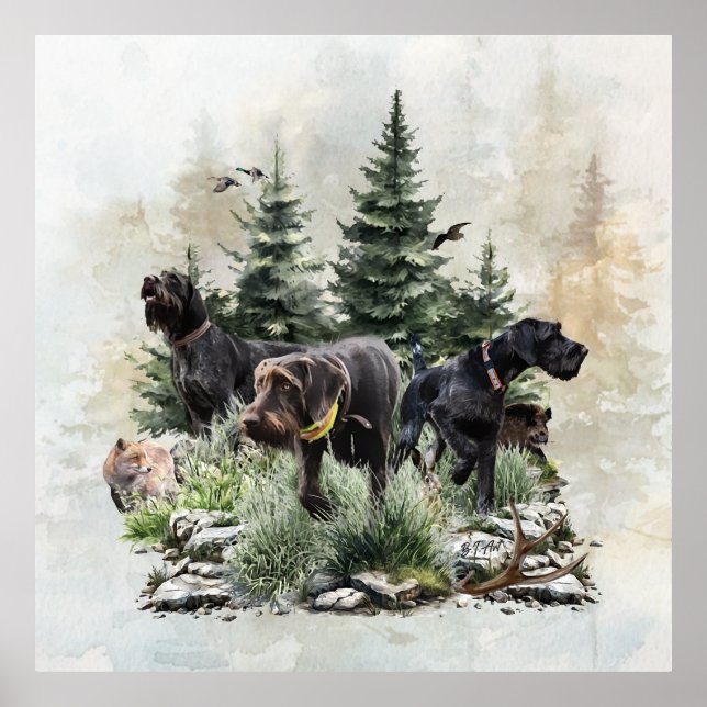 Poster Os Ponteiros Wirehaired Alemães, Arte (Frente)