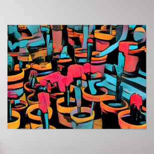 Pôster Os potes estilizados A3 do cacto refrigeram o