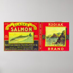 Pôster Os salmões do Kodiak podem a ilha de LabelKodiak,
