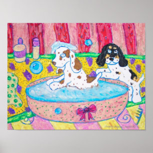 Poster Os Spaniels de Cocker tomam um banho