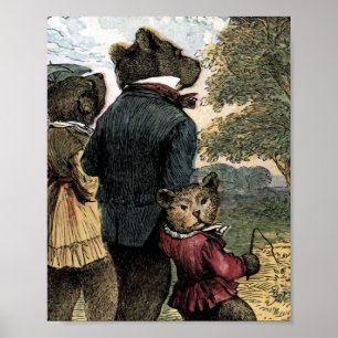 Pôster Os Três Ursos Fazem um Passeio Ilustração Vintage